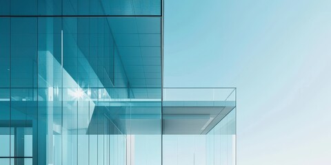 Poster - A tall building with a glass facade and a balcony