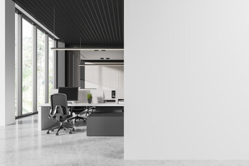 Modern office interior with blank wall for mockup. 3D Rendering