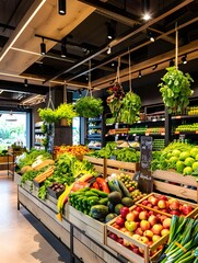 Wall Mural - Fresh Produce Display in a Modern Grocery Store.