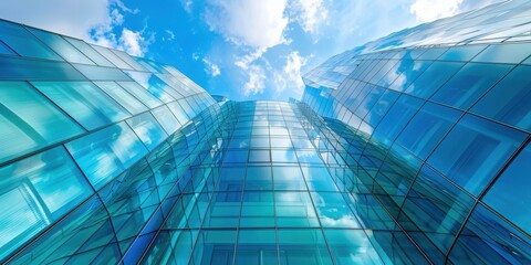 Poster - A blue sky with clouds and a city skyline in the background