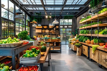 Wall Mural - Fresh Produce Market Stall with Rustic Decor.