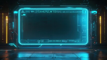 Wall Mural - Futuristic digital interface with neon lights and sci-fi design elements. Perfect for technology and cyber space-themed presentations.