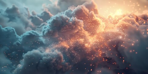 Aufkleber - Imagery of data floating effortlessly in the sky, featuring glowing data points and charts drifting among light, airy clouds, symbolizing cloud-based information management