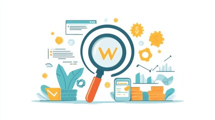 Wall Mural - Enhanced Business Growth: SEO Keyword Research Minimalist Illustration