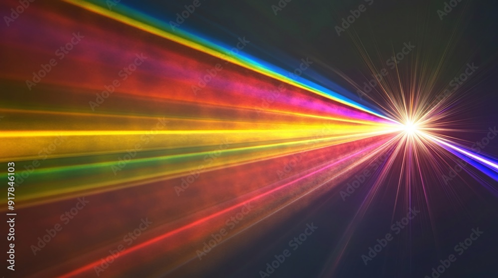 Prism rays dispersed by rainbow spectrum. Modern physics background. Illustration of prism spectrum light and rainbow refraction.