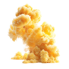yellow clouds on transparent background, vibrant yellow smoke cloud explosion on transparent backgro