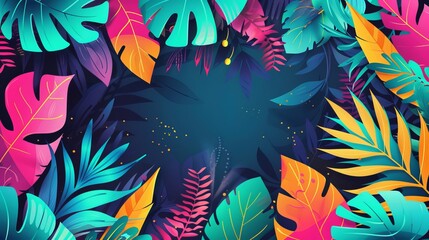 Wall Mural - colorful abstract travel pattern background with vibrant geometric shapes and tropical elements, ide
