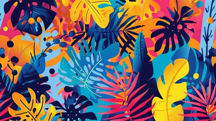 Wall Mural - colorful abstract travel pattern background with vibrant geometric shapes and tropical elements, ide