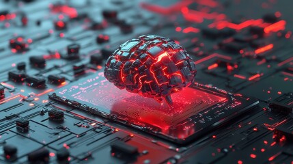 Poster - Futuristic 3D Icon of Artificial Intelligence, sleek design, vibrant colors, intricate details, symbolizes machine learning, innovative technology, captivating visual representation.