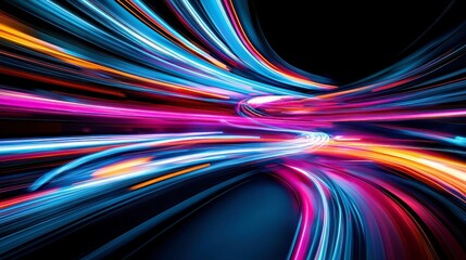 Poster - Vibrant Blue and Purple Light Trails, an abstract composition featuring dynamic swirls of blue and purple hues, creating a sense of movement and energy in a limitless space.