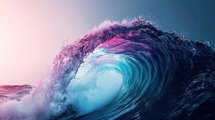 Poster - Vibrant Digital Waves in Purple and Blue, flowing patterns create a dynamic backdrop, smooth transitions, ideal for modern designs or digital art projects