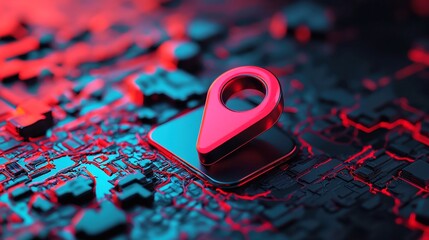 Poster - Futuristic Map Pin AI Technology Background, showcasing advanced location markers on a sleek interface, emphasizing innovation and digital exploration in an expansive setting.