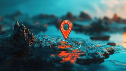 Poster - Futuristic Map Pin Location with AI Technology, sleek digital design, vibrant colors, innovative interface, highlighting navigation advancements, open space for creativity