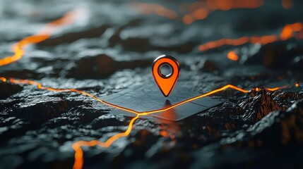 Poster - Futuristic Map Pin Technology, a digital landscape featuring advanced AI navigation points, sleek design elements, and an expansive backdrop of endless possibilities.