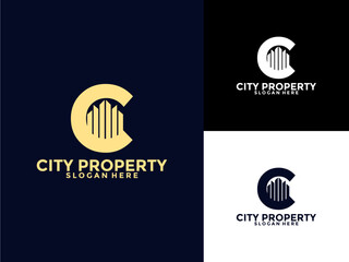 Wall Mural - Letter C with City Building logo icon design vector, Property Logo design template inspiration