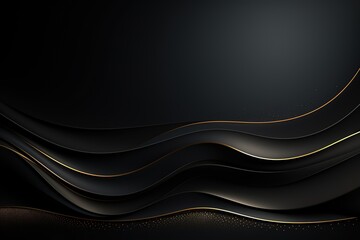 Wall Mural - Abstract black and gold wavy background with copy space.