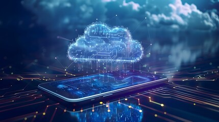 Poster - cloud computing and mobile data transfer concept with modern technology