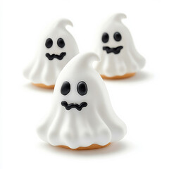 Sticker - Closeup of a Halloween ghost meringue cookie with spooky facial expressions isolated on white background 