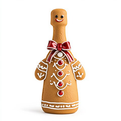 Canvas Print - Gingerbread champagne bottle, festive bow around the neck, isolated on white 