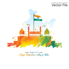 Sticker - Happy India independence day. Red fort India map and tricolour freedom background.