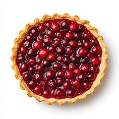 Wall Mural - Thanksgiving cranberry tart with a golden crust, isolated on white background, top view 