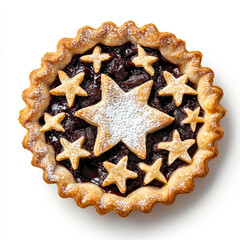 Wall Mural - Traditional Christmas mince pie with powdered sugar, isolated on white background, top view 