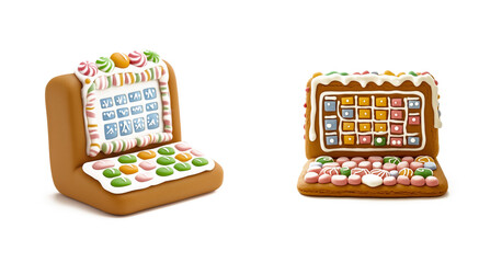 Poster - Two gingerbread laptops decorated with colorful icing and candies, perfect for Christmas holiday and festive tech-inspired treats