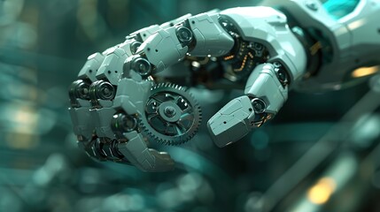 Poster - A Close-up of a Robotic Hand Holding a Gear