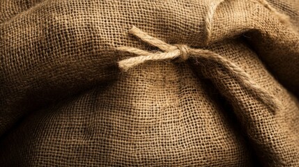 Close-Up of Brown Burlap Sack with Knot