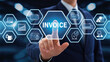 © Thiyanga - The concept of Invoice and Online Digital Statements involves a businessman interacting with a virtual screen displaying invoice icons, streamlining billing and payment processes.