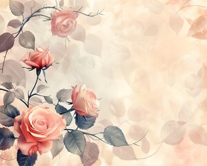 Sticker - Elegant Floral Frame with Delicate Roses and Vines on Soft Pastel Background Romantic Concept with Copy Space