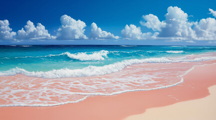 Wall Mural - Coastal Serenity: Gentle Waves and Soft Pink Sands on a Serene Beach