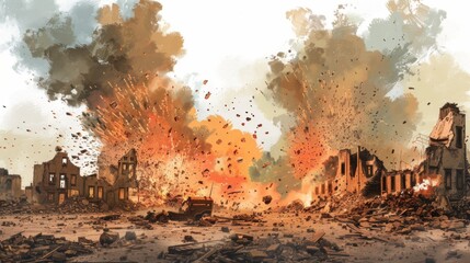 Poster - illustration of destruction of war,the city turned into ruins