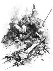 Poster - illustration of destruction of war,the city turned into ruins