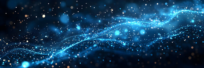 Poster - A captivating blue wave of light and stars, creating a mystical atmosphere with shimmering particles and vibrant energy.