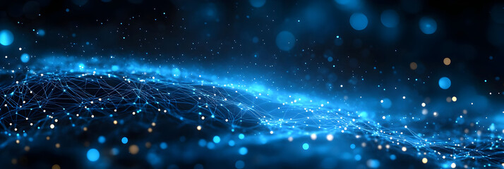 Poster - A mesmerizing abstract image featuring glowing blue particles and flowing lines, perfect for technology and science themes.