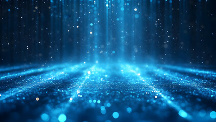 Poster - Vibrant blue abstract background with glowing particles, perfect for technology, science, and digital themes.