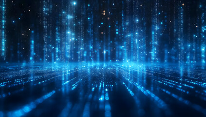 Poster - Stunning digital landscape featuring illuminated lines and particles, creating a mesmerizing blue futuristic atmosphere.