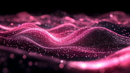 Poster - Abstract pink wave pattern with shimmering particles on a dark background, creating a mesmerizing visual effect.