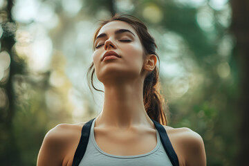 Poster - Young beautiful woman exercise in the forest