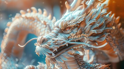 Wall Mural - Majestic Dragon Guardian Protecting Sacred Temple with Shimmering Scales and Ancient Magic