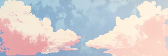 Poster - Soft Pastel Pink and Blue Cloudscape - A gentle and calming image featuring soft pastel pink and blue clouds against a clear sky, symbolizing peace, tranquility, serenity, and hope.