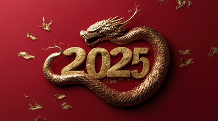 2025 Chinese New Year, year of the Snake. Chinese zodiac, red background