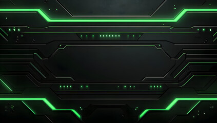 Poster - Futuristic black background with glowing green lines and geometric patterns for high-tech themes and designs.