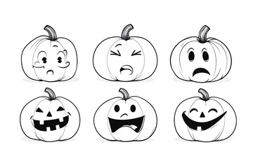 Wall Mural - Halloween Isolated Pumpkins on White Background,