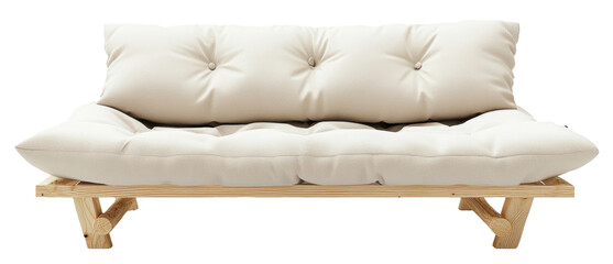 Cozy minimalist sofa with tufted cushions, cut out - stock png.