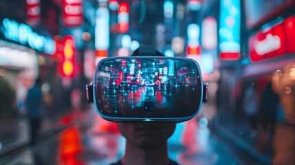 Poster - Immersive Virtual Reality Overlay in Futuristic City Skyline at Night