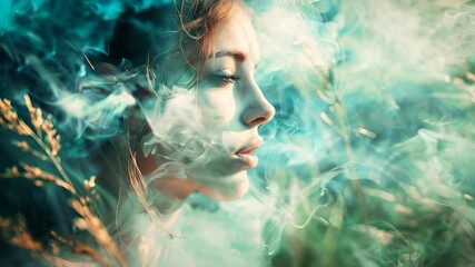 Wall Mural - A fantasy portrait of a young woman surrounded by smoke