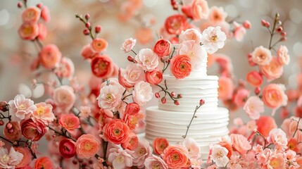 Poster - Cherry blossoms adding a delicate and vintage touch to a wedding backdrop