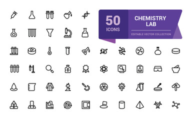 Wall Mural - chemistry lab icon set. simple set of chemical related line icons. contains such icons as atom, flas